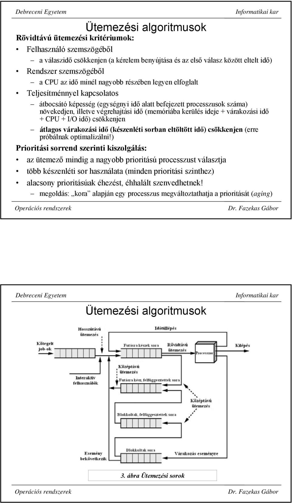ideje + várakozási idő + CPU + I/O idő) csökkenjen átlagos várakozási idő (készenléti sorban eltöltött idő) csökkenjen (erre próbálnak optimalizálni!