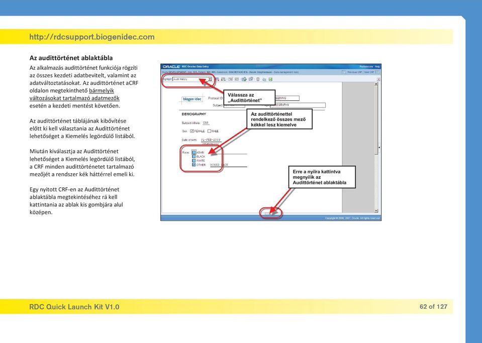 Az audittörténet táblájának kibővítése előtt ki kell választania az Audittörténet lehetőséget a Kiemelés legördülő listából.