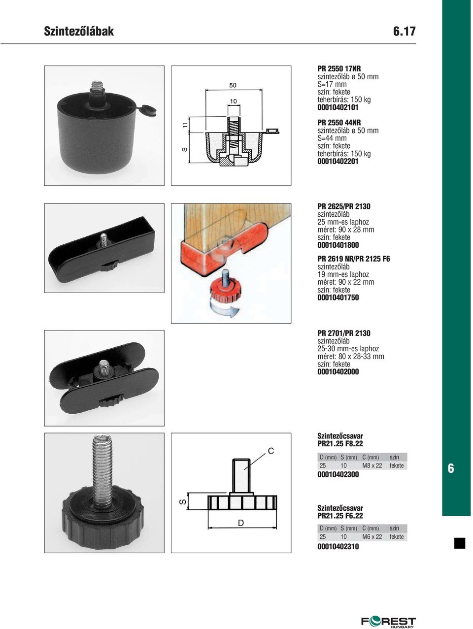 00010402201 PR 225/PR 2130 szintezôláb 25 mm-es laphoz méret: 90 x 28 mm 00010401800 PR 219 NR/PR 2125 F szintezôláb 19 mm-es laphoz méret: