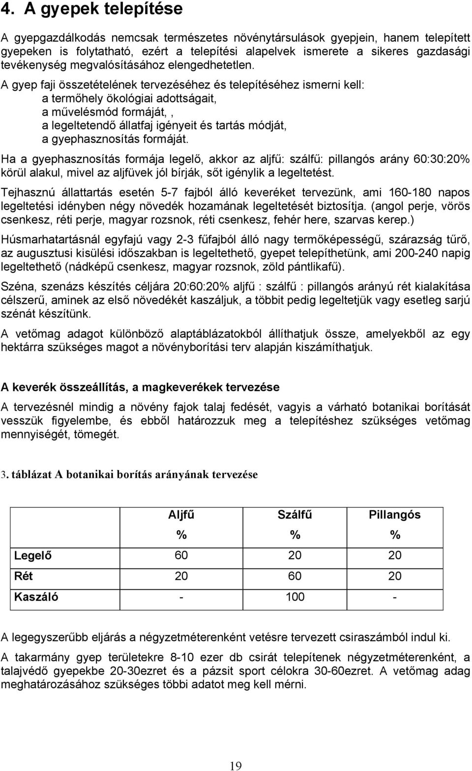 A gyep faji összetételének tervezéséhez és telepítéséhez ismerni kell: a termőhely ökológiai adottságait, a művelésmód formáját,, a legeltetendő állatfaj igényeit és tartás módját, a gyephasznosítás