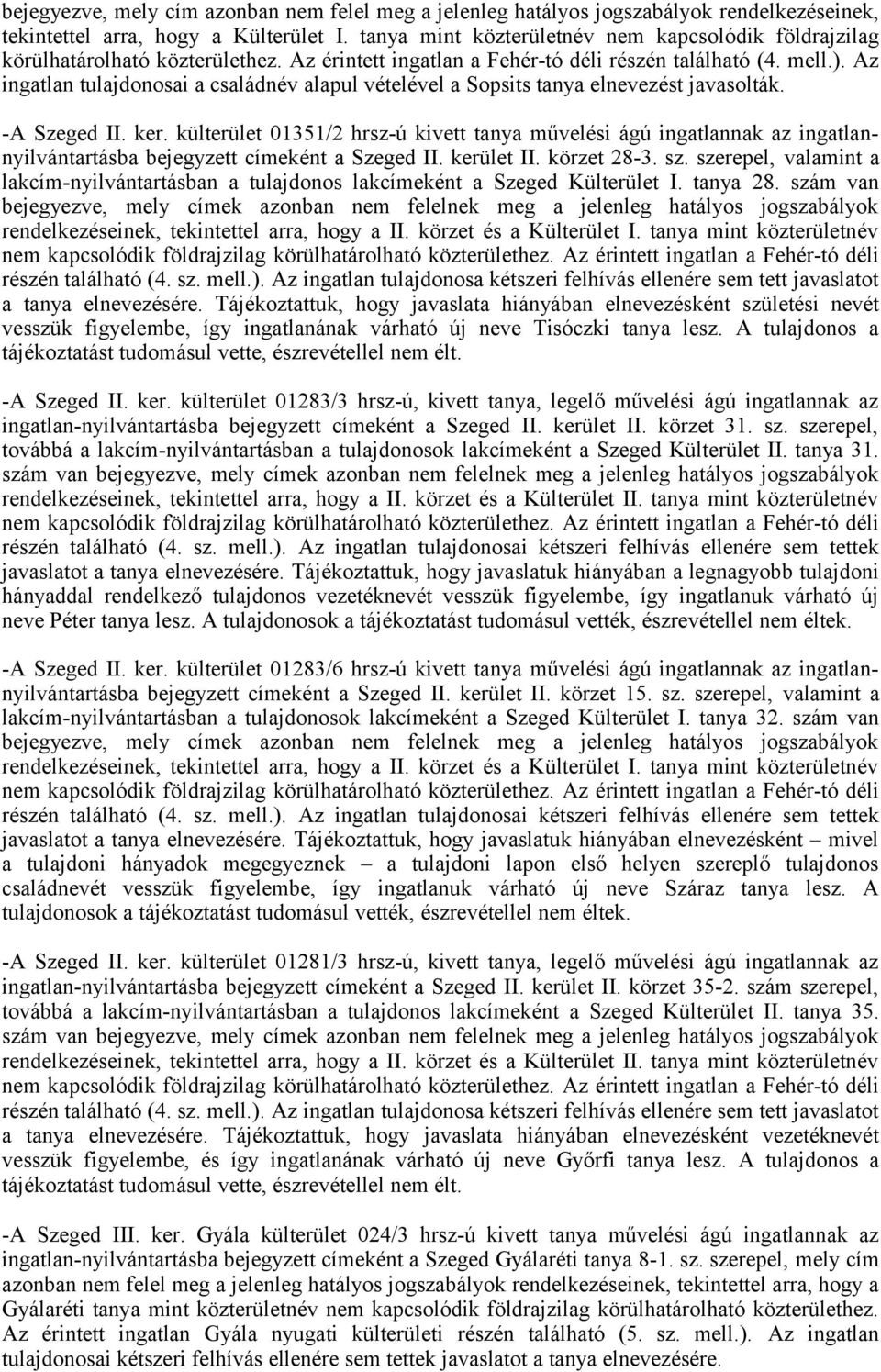 Az ingatlan tulajdonosai a családnév alapul vételével a Sopsits tanya elnevezést javasolták. -A Szeged II. ker.