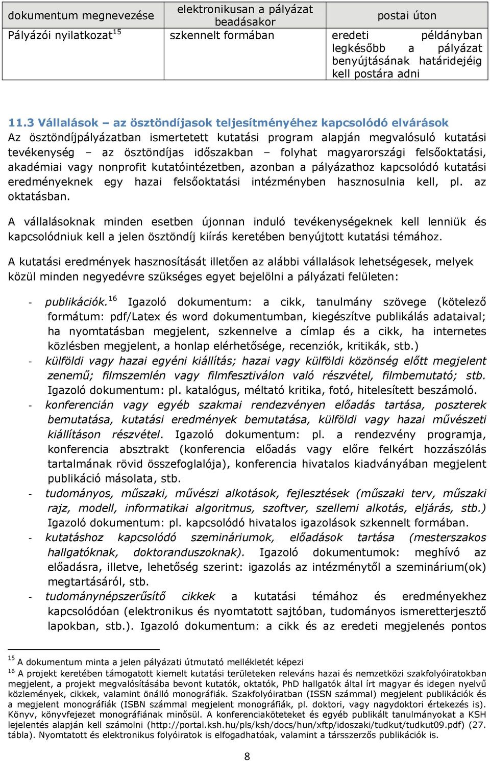 magyarországi felsőoktatási, akadémiai vagy nonprofit kutatóintézetben, azonban a pályázathoz kapcsolódó kutatási eredményeknek egy hazai felsőoktatási intézményben hasznosulnia kell, pl.
