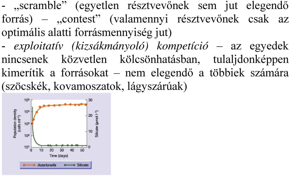 (kizsákmányoló) kompetíció az egyedek nincsenek közvetlen kölcsönhatásban,