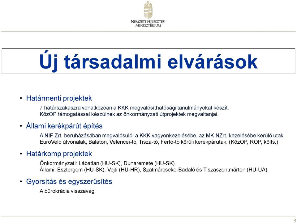 beruházásában megvalósuló, a KKK vagyonkezelésébe, az MK NZrt. kezelésébe kerülő utak.