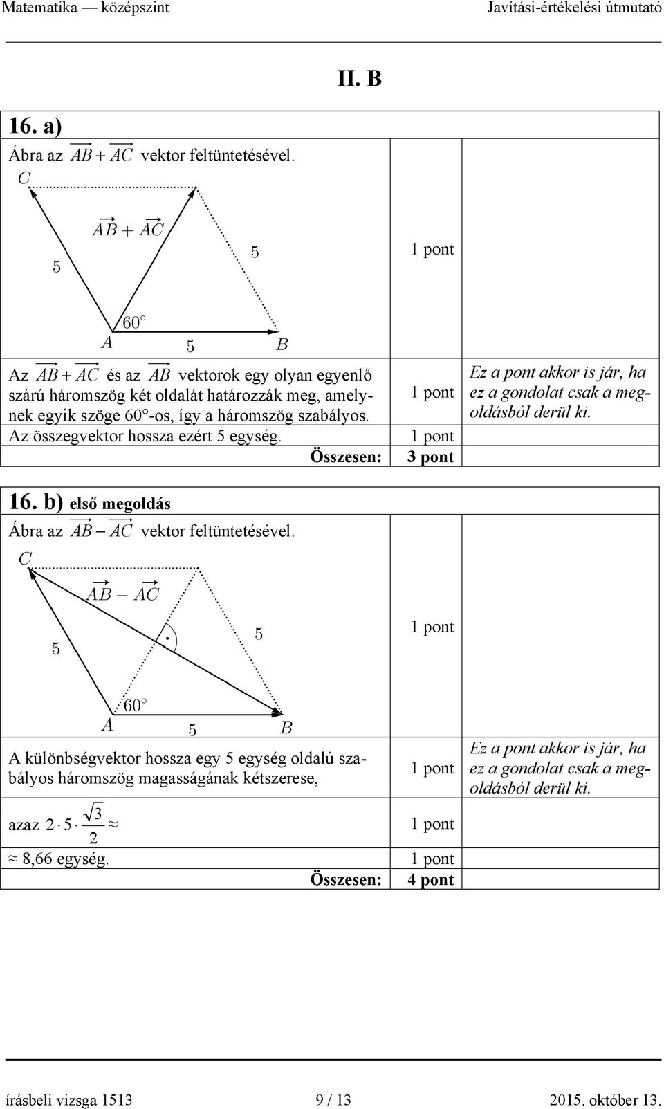 -os, így a háromszög szabályos. Az összegvektor hossza ezért 5 egység. 16.