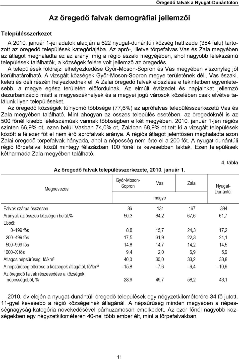 Az apró-, illetve törpefalvas Vas és Zala megyében az átlagot meghaladta ez az arány, míg a régió északi megyéjében, ahol nagyobb lélekszámú települések találhatók, a községek felére volt jellemző az