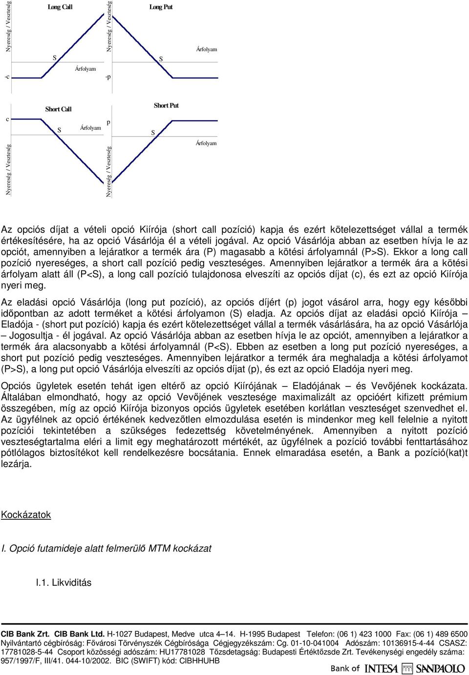 Az opció Vásárlója abban az esetben hívja le az opciót, amennyiben a lejáratkor a termék ára (P) magasabb a kötési árfolyamnál (P>S).