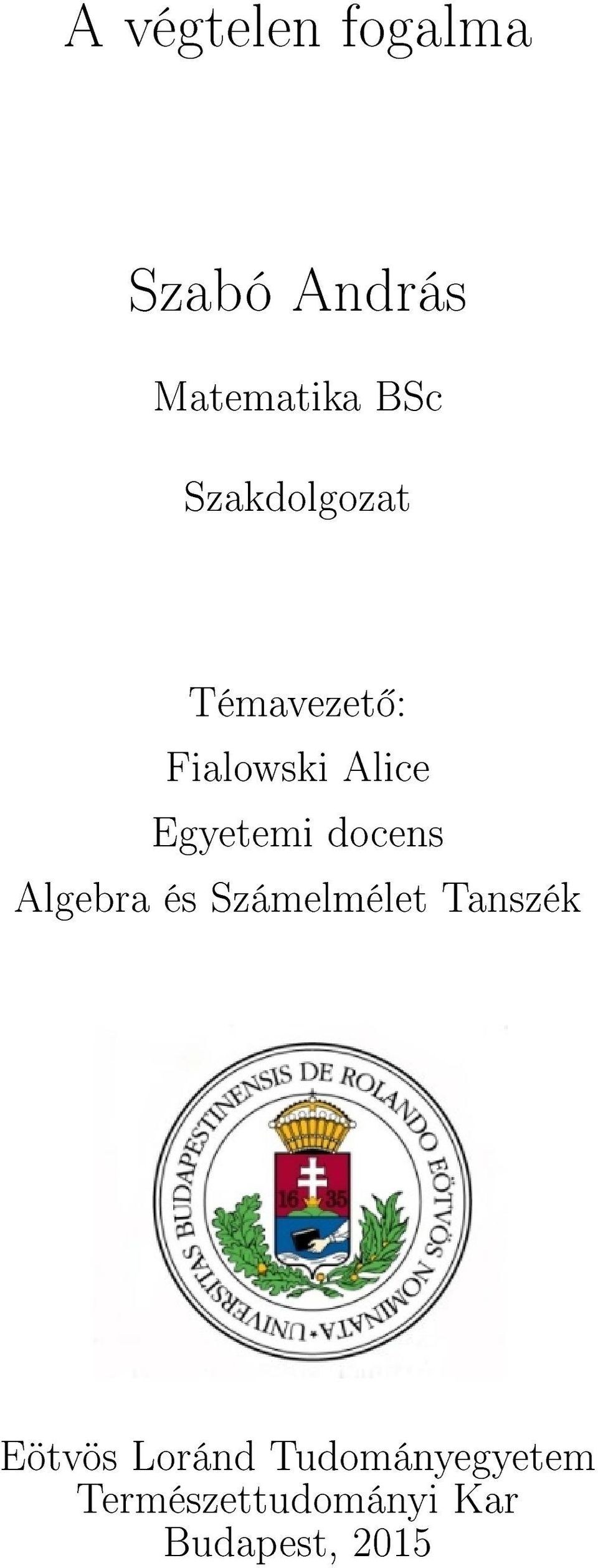 docens Algebra és Számelmélet Tanszék Eötvös