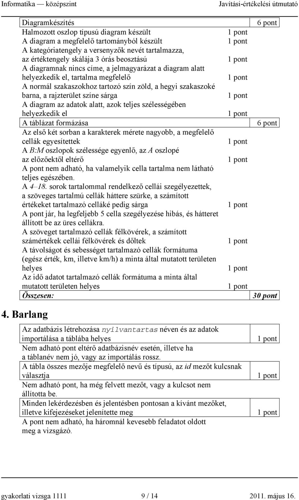 adatok alatt, azok teljes szélességében helyezkedik el A táblázat formázása Az első két sorban a karakterek mérete nagyobb, a megfelelő cellák egyesítettek A B:M oszlopok szélessége egyenlő, az A