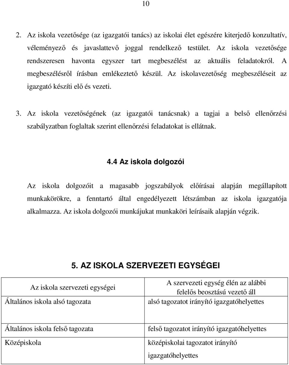 Az iskolavezetőség megbeszéléseit az igazgató készíti elő és vezeti. 3.