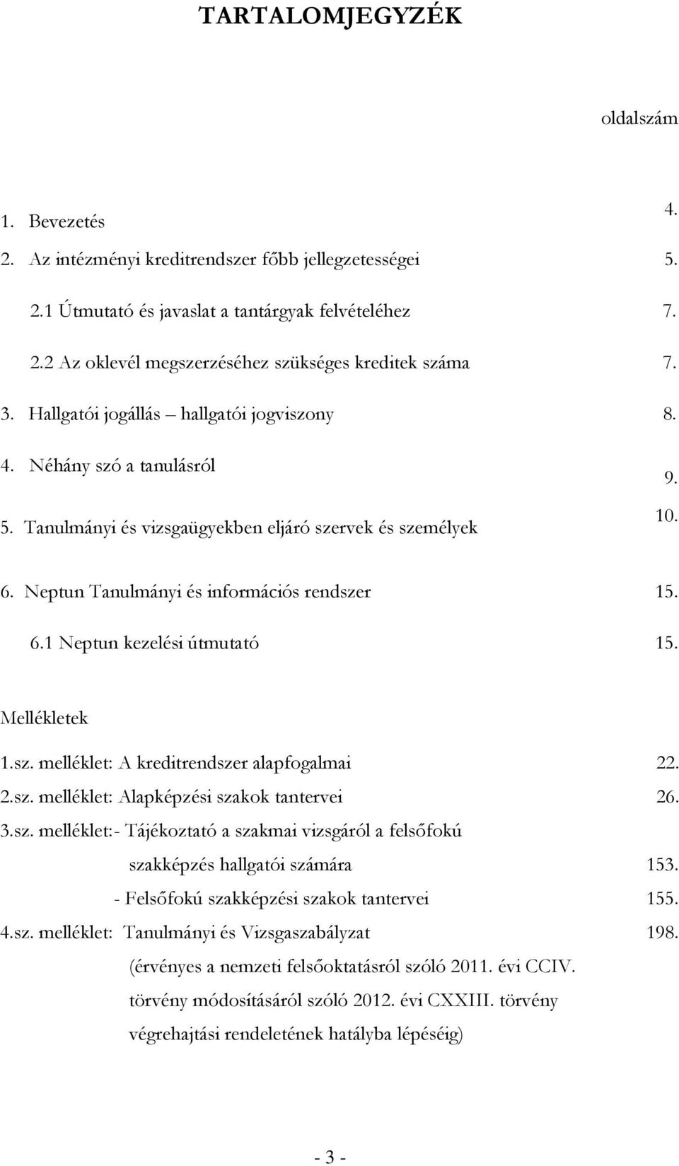 Mellékletek 1.sz. melléklet: A kreditrendszer alapfogalmai 22. 2.sz. melléklet: Alapképzési szakok tantervei 26. 3.sz. melléklet: - Tájékoztató a szakmai vizsgáról a felsőfokú szakképzés hallgatói számára 153.