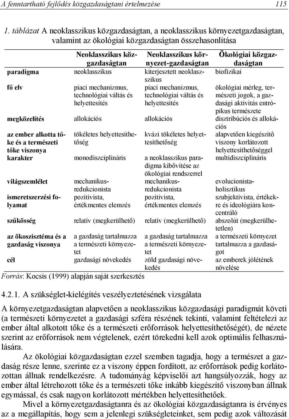 paradigma neoklasszikus kiterjesztett neoklaszszikus fő elv piaci mechanizmus, piaci mechanizmus, technológiai váltás és technológiai váltás és helyettesítés helyettesítés Ökológiai közgazdaságtan