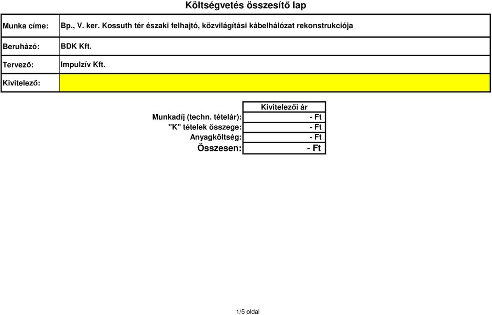 Kossuth tér északi felhajtó, közvilágítási kábelhálózat