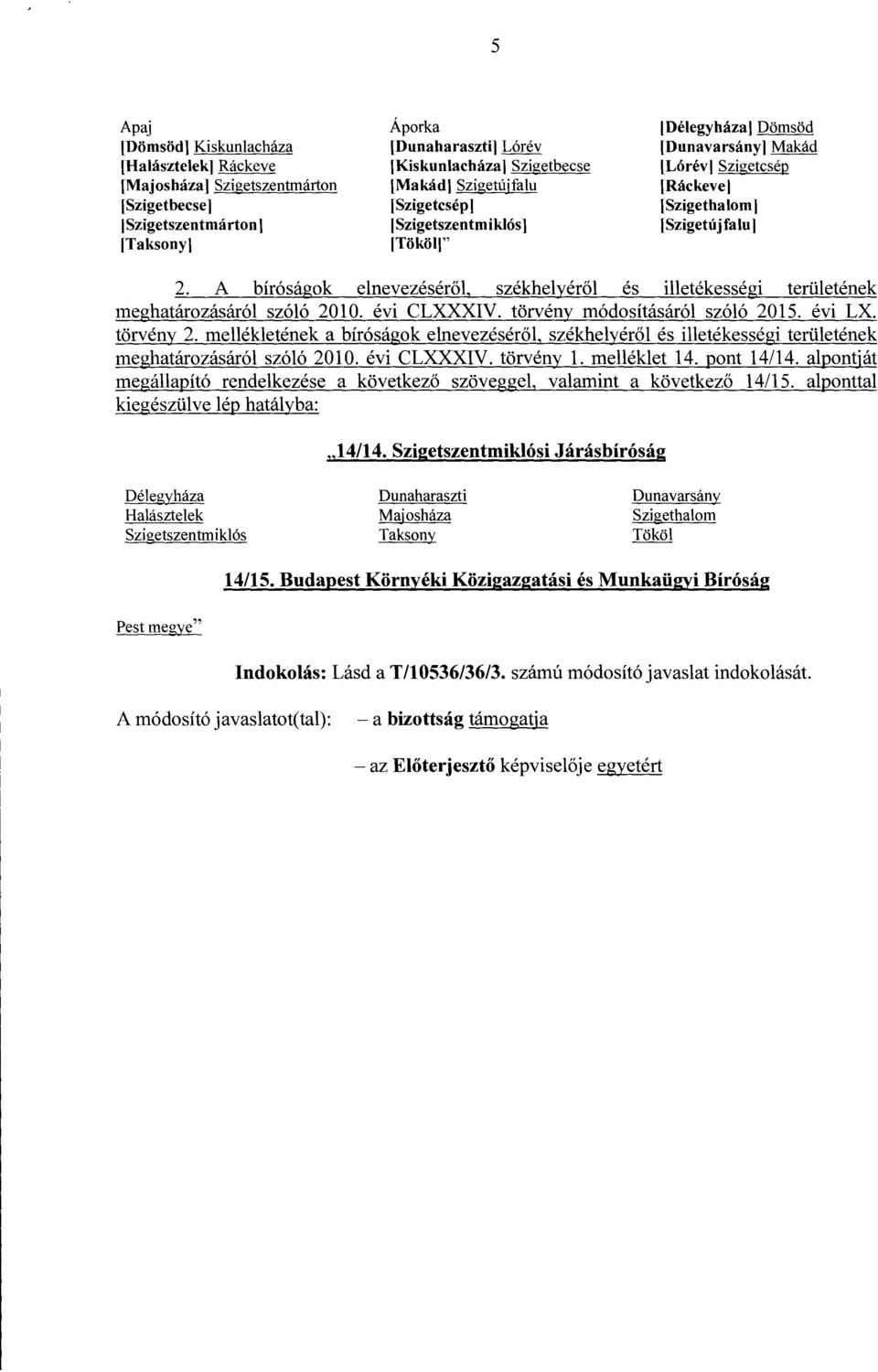 A bíróságok elnevezéséről, székhelyéről és illetékességi területének meghatározásáról szóló 2010. évi CLXXXIV. törvény módosításáról szóló 2015. évi LX. törvény 2.