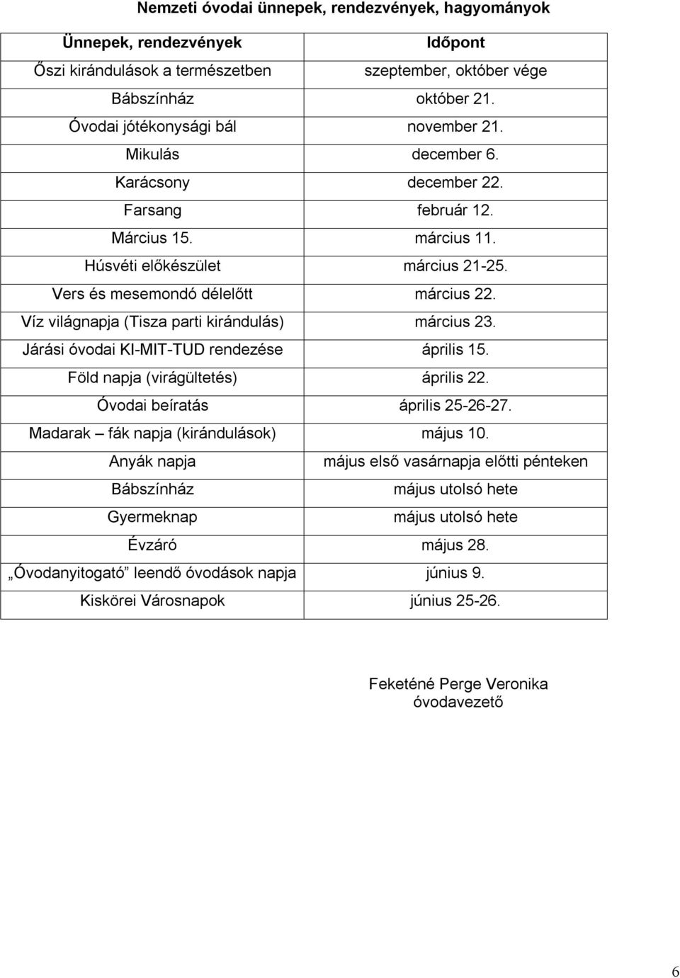 Víz világnapja (Tisza parti kirándulás) március 23. Járási óvodai KI-MIT-TUD rendezése április 15. Föld napja (virágültetés) április 22. Óvodai beíratás április 25-26-27.