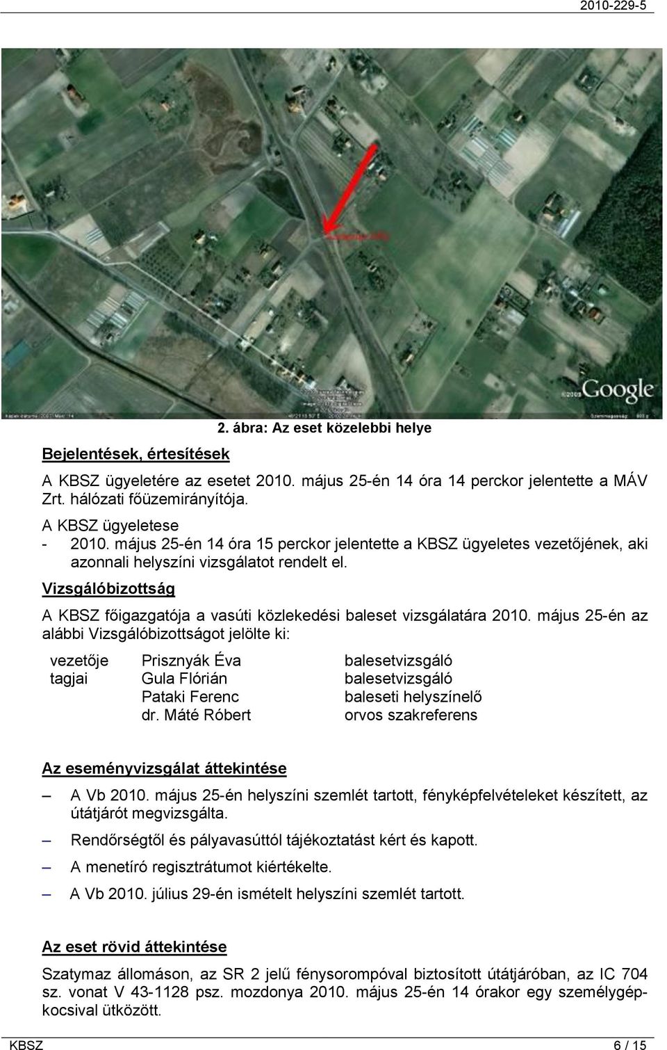 Vizsgálóbizottság A KBSZ főigazgatója a vasúti közlekedési baleset vizsgálatára 2010.