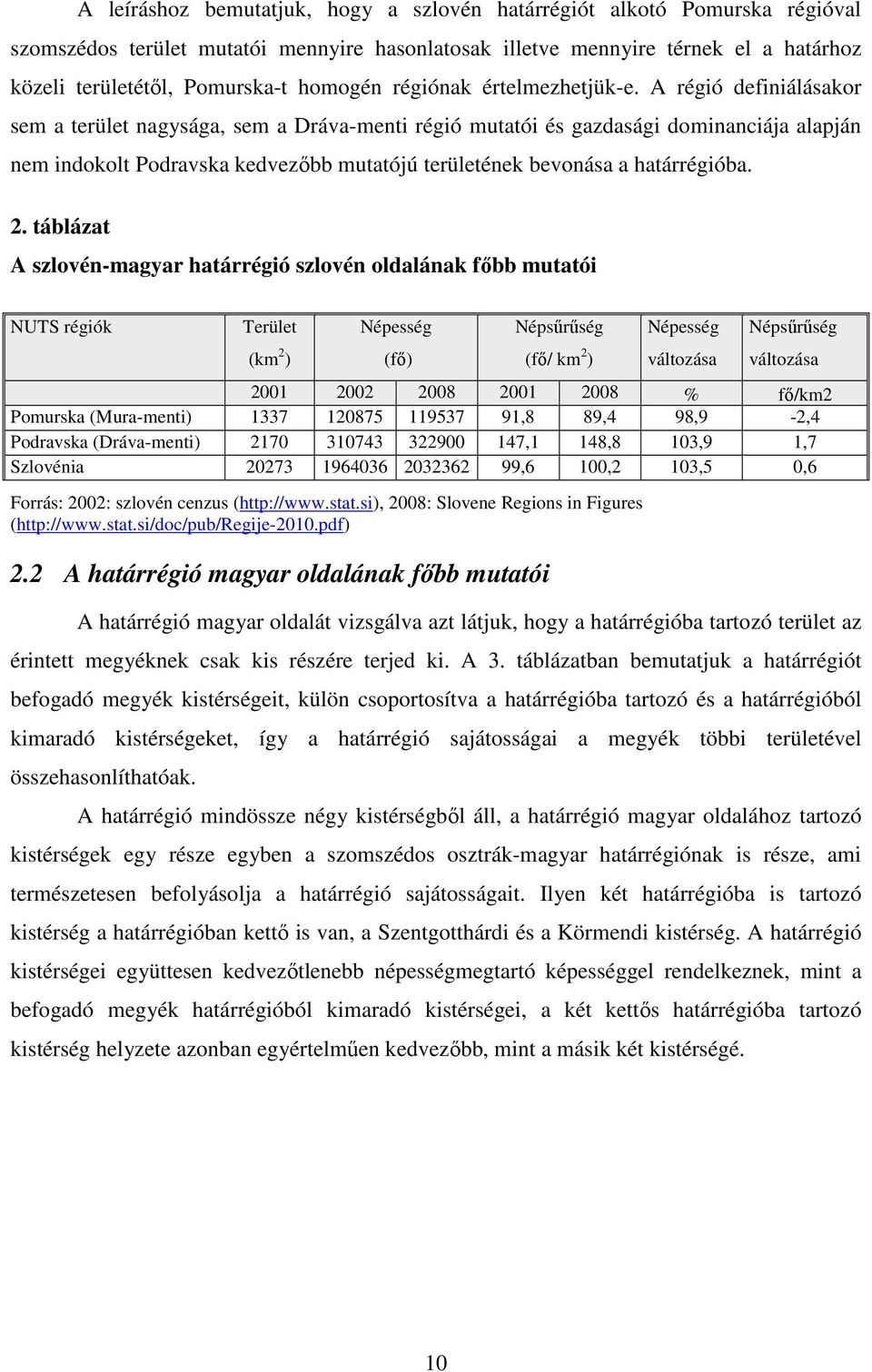 A régió definiálásakor sem a terület nagysága, sem a Dráva-menti régió mutatói és gazdasági dominanciája alapján nem indokolt Podravska kedvezıbb mutatójú területének bevonása a határrégióba. 2.