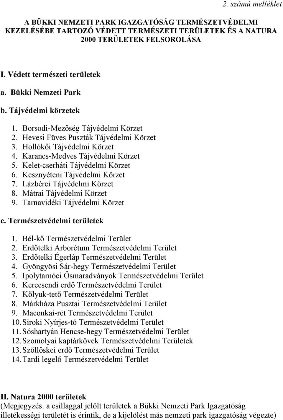 Kelet-cserháti Tájvédelmi Körzet 6. Kesznyéteni Tájvédelmi Körzet 7. Lázbérci Tájvédelmi Körzet 8. Mátrai Tájvédelmi Körzet 9. Tarnavidéki Tájvédelmi Körzet c. Természetvédelmi területek 1.
