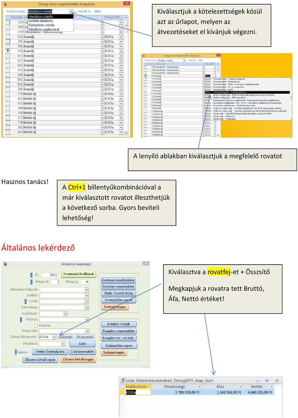 A Ctrl+1 billentyűkombinációval a már kiválasztott rovatot illeszthetjük a következő sorba.