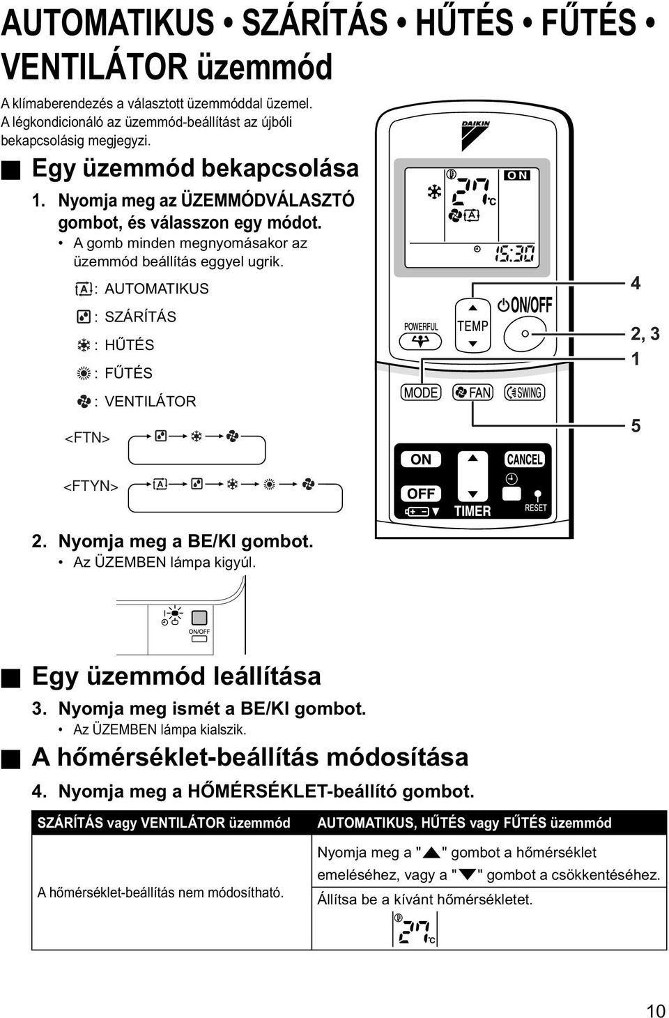 Klima beállítása fűtésre