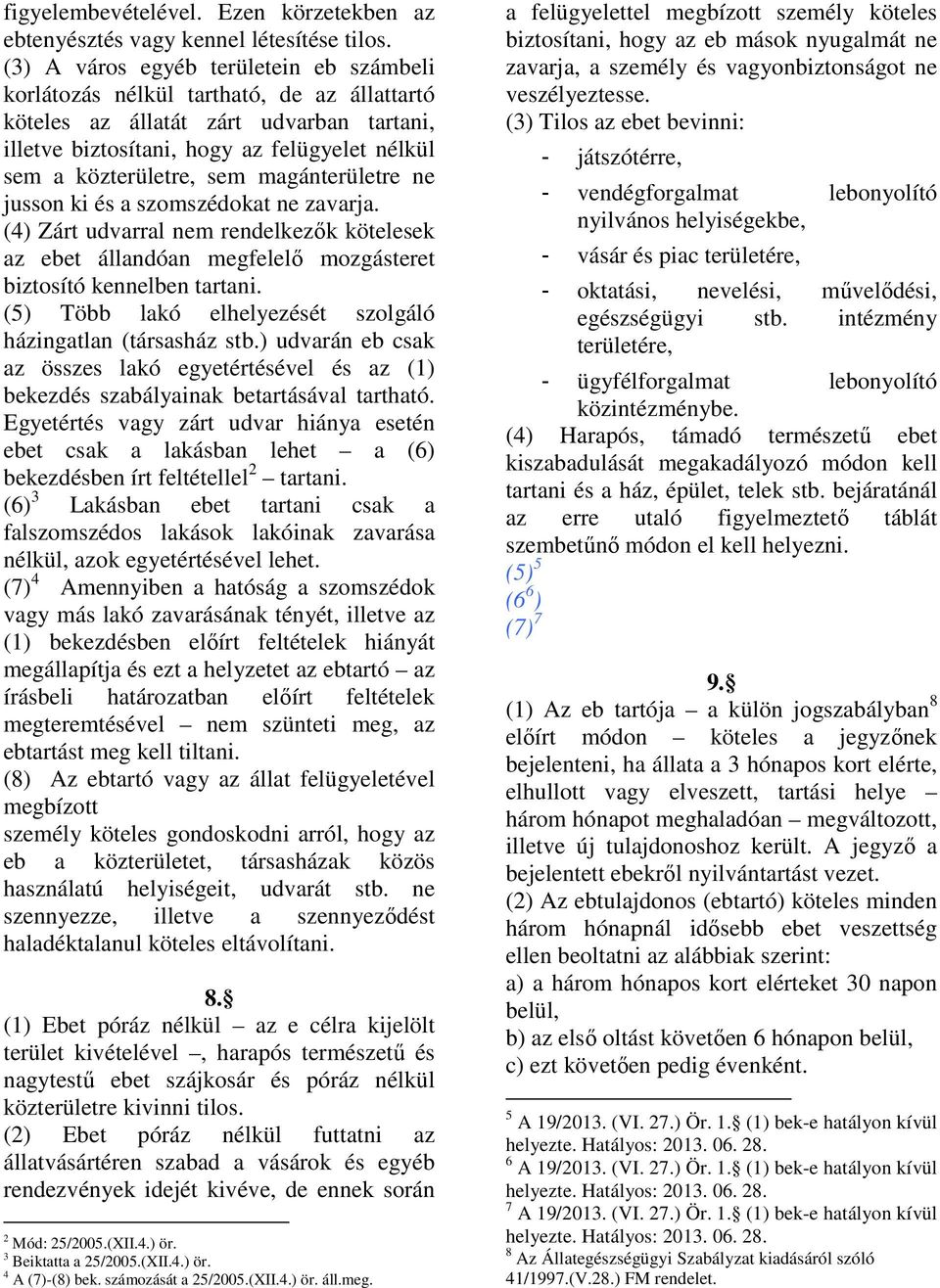 magánterületre ne jusson ki és a szomszédokat ne zavarja. (4) Zárt udvarral nem rendelkezők kötelesek az ebet állandóan megfelelő mozgásteret biztosító kennelben tartani.
