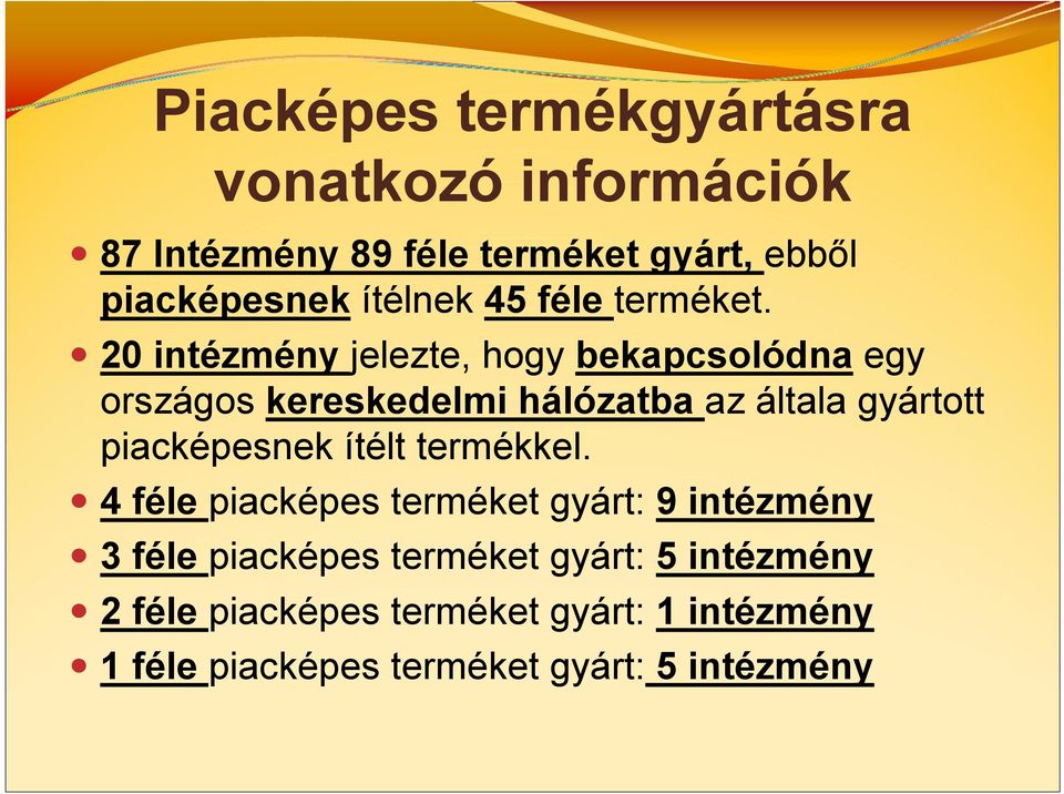 20 intézmény jelezte, hogy bekapcsolódna egy országos kereskedelmi hálózatba az általa gyártott piacképesnek