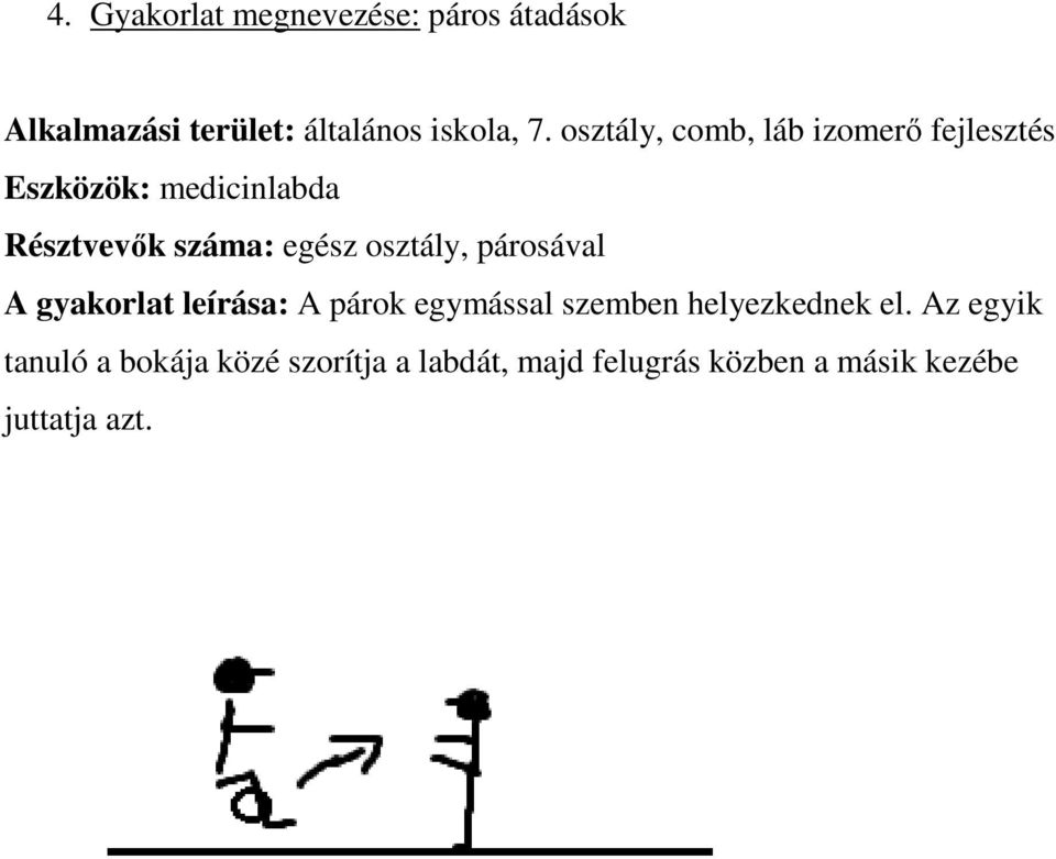 osztály, párosával A gyakorlat leírása: A párok egymással szemben helyezkednek el.