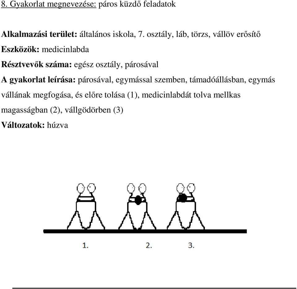 párosával A gyakorlat leírása: párosával, egymással szemben, támadóállásban, egymás vállának