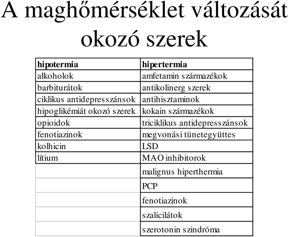 szerek kokain származékok opioidok triciklikus antidepresszánsok fenotiazinok megvonási