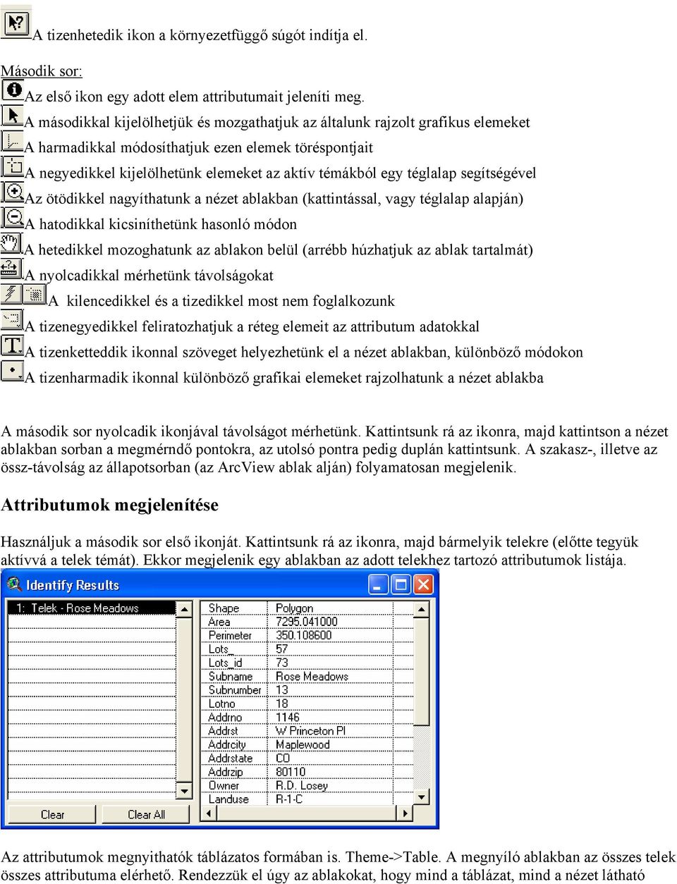 téglalap segítségével Az ötödikkel nagyíthatunk a nézet ablakban (kattintással, vagy téglalap alapján) A hatodikkal kicsiníthetünk hasonló módon A hetedikkel mozoghatunk az ablakon belül (arrébb