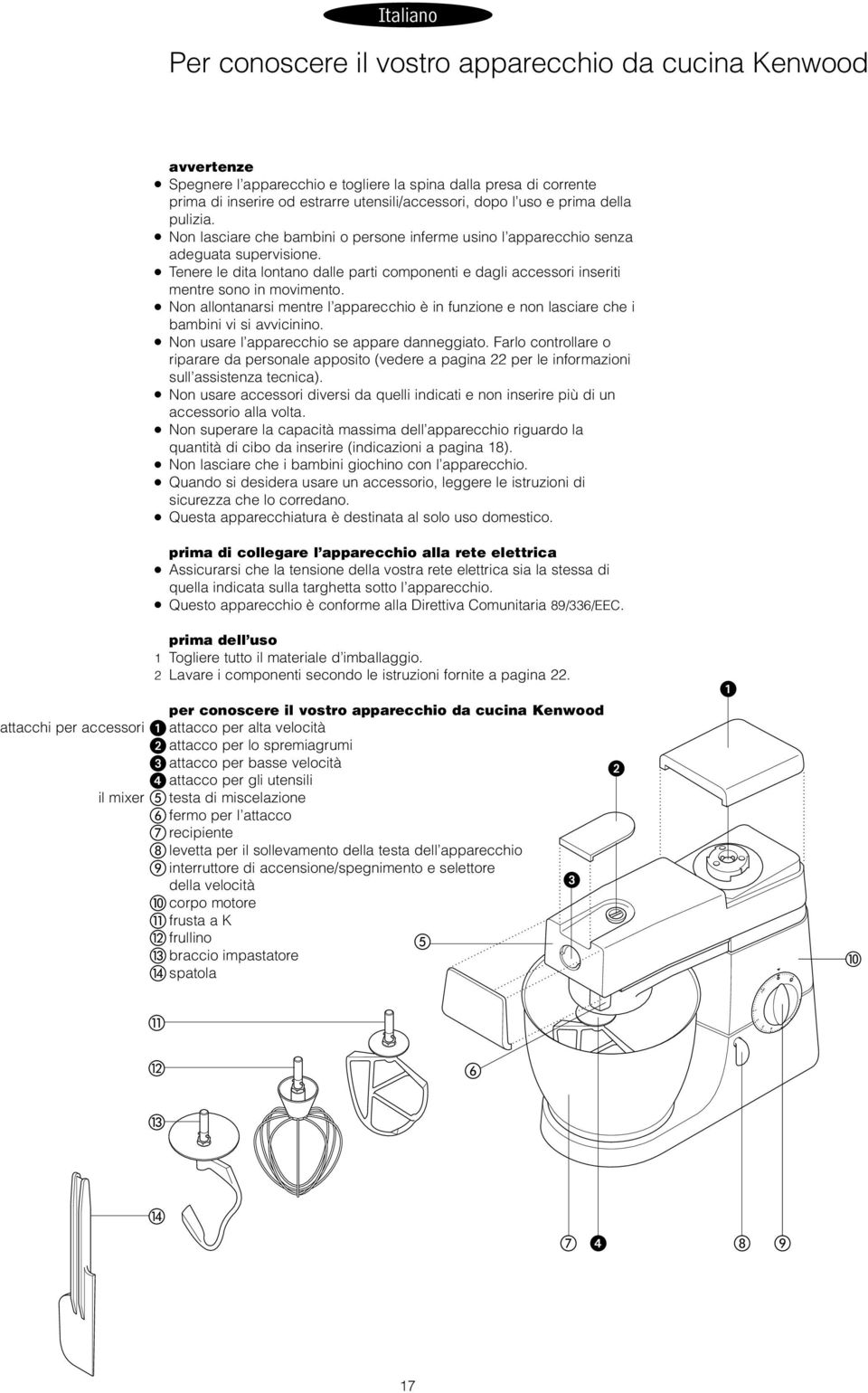 Tenere le dita lontano dalle parti componenti e dagli accessori inseriti mentre sono in movimento. Non allontanarsi mentre l apparecchio è in funzione e non lasciare che i bambini vi si avvicinino.