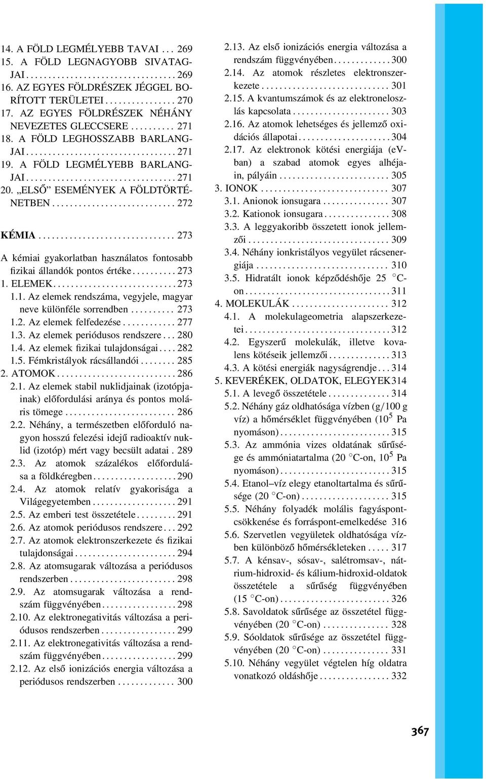 .. 273 A kémiai gyakorlatban használatos fontosabb fizikai állandók pontos értéke...273 1. ELEMEK...273 1.1. Az elemek rendszáma, vegyjele, magyar neve különféle sorrendben... 273 1.2. Az elemek felfedezése.