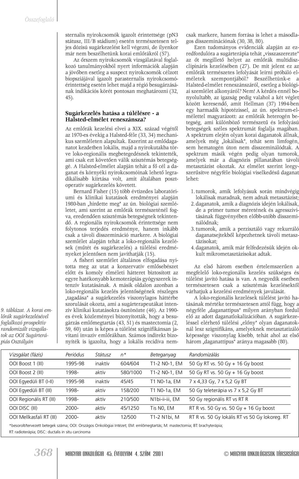 természetesen teljes dózisú sugárkezelést kell végezni, de ilyenkor már nem beszélhetünk korai emlôrákról (57).