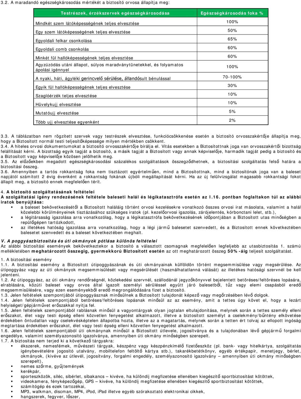 maradványtünetekkel, és folyamatos ápolási igénnyel 100% A nyaki, háti, ágyléki gerincvelő sérülése, állandósult bénulással 70-100% Egyik fül hallóképességének teljes elvesztése 30% Szaglóérzék