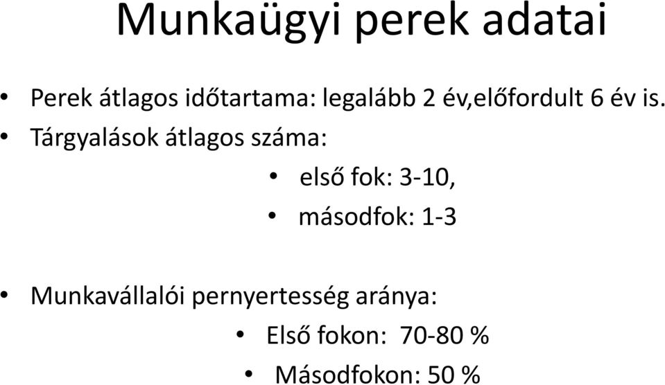 Tárgyalások átlagos száma: első fok: 3-10, másodfok: