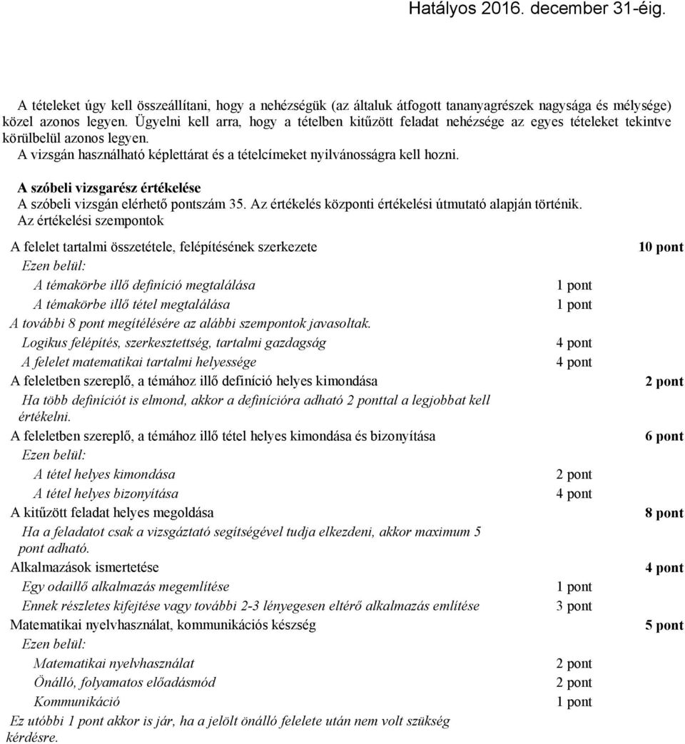 A szóbeli vizsgarész értékelése A szóbeli vizsgán elérhető pontszám 35. Az értékelés központi értékelési útmutató alapján történik.