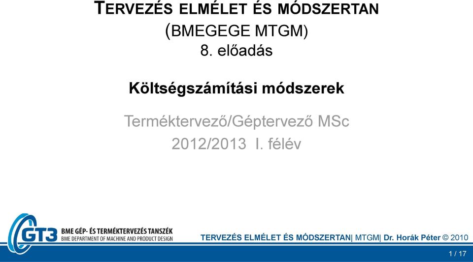 előadás Költségszámítási módszerek