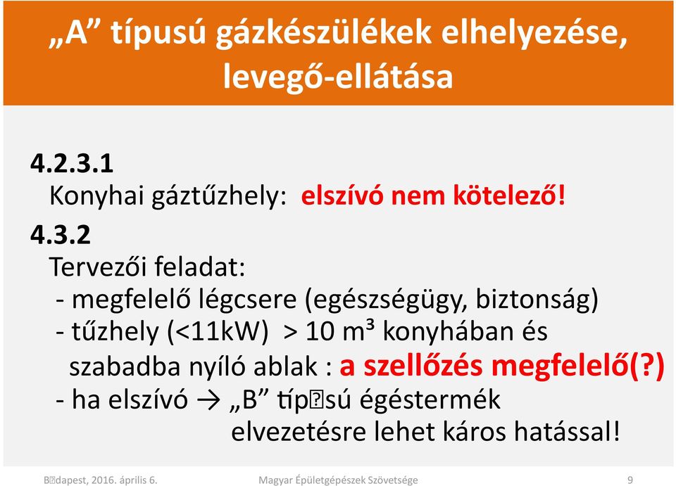 2 Tervezői feladat: - megfelelő légcsere (egészségügy, biztonság) -tűzhely (<11kW) >10