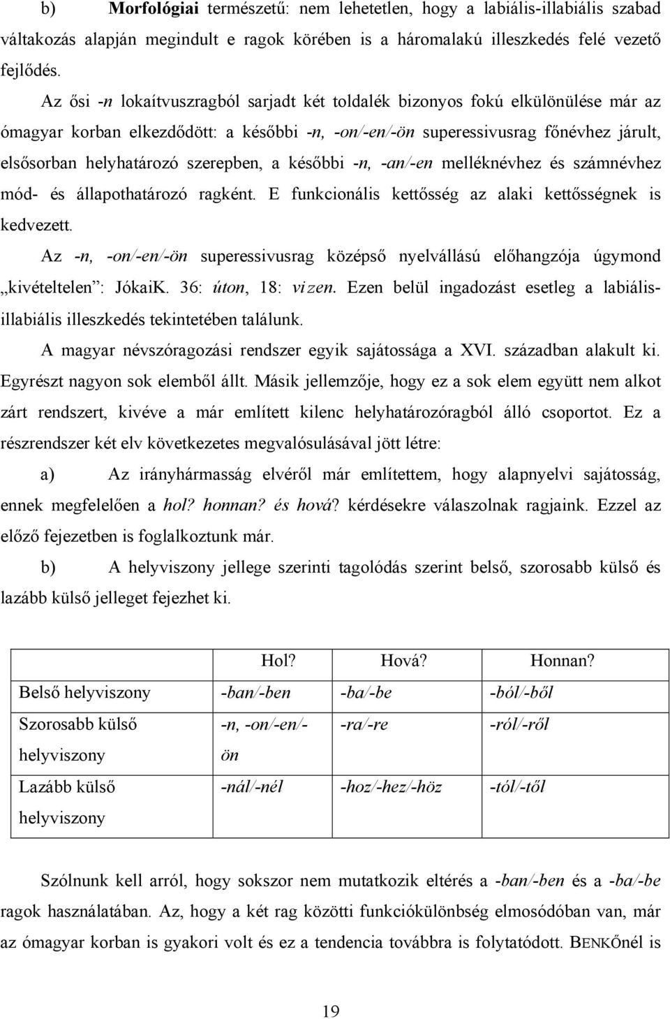 szerepben, a későbbi -n, -an/-en melléknévhez és számnévhez mód- és állapothatározó ragként. E funkcionális kettősség az alaki kettősségnek is kedvezett.