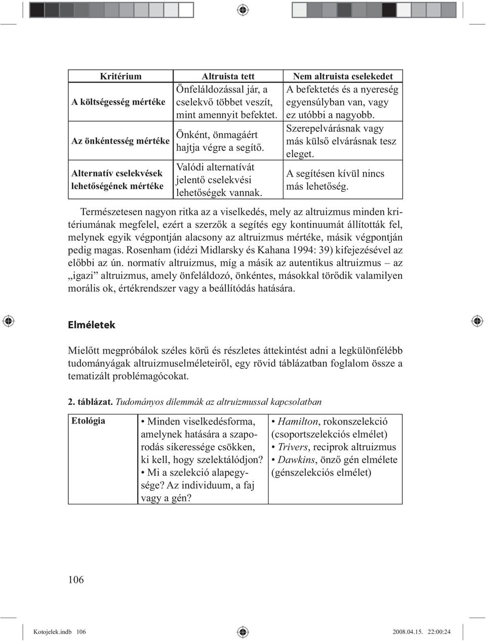 Valódi alternatívát jelent cselekvési lehet ségek vannak. Szerepelvárásnak vagy más küls elvárásnak tesz eleget. A segítésen kívül nincs más lehet ség.