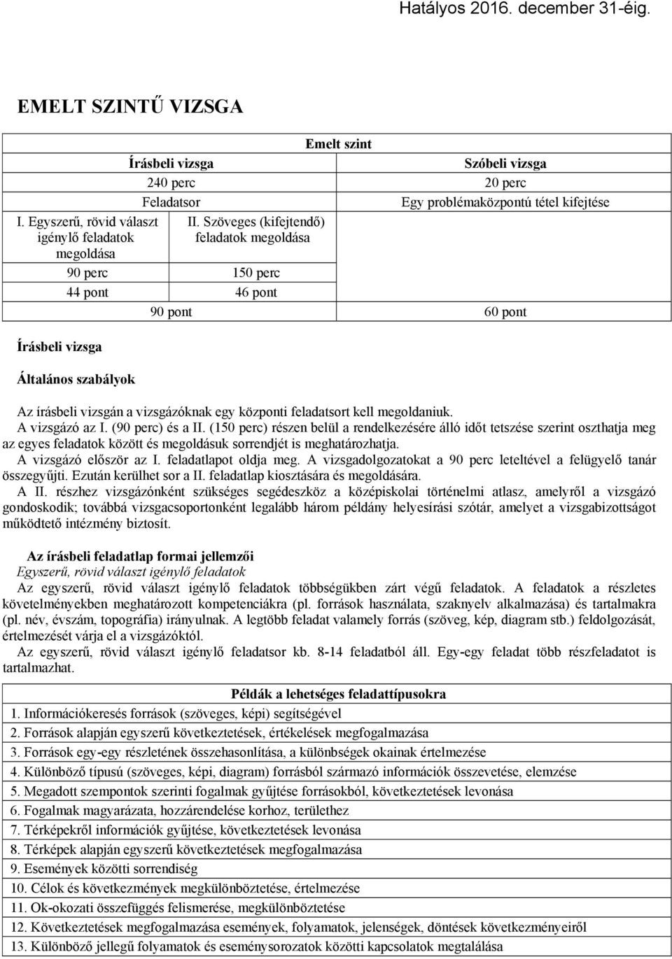 A vizsgázó az I. (90 perc) és a II. (150 perc) részen belül a rendelkezésére álló időt tetszése szerint oszthatja meg az egyes feladatok között és megoldásuk sorrendjét is meghatározhatja.