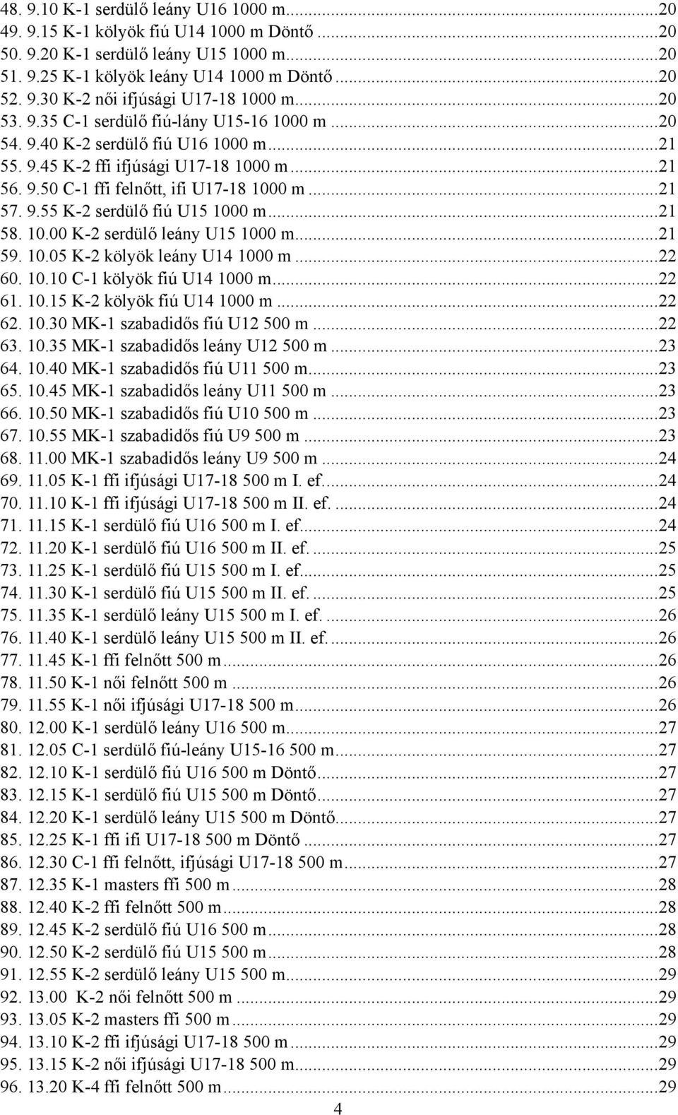.. 21 58. 10.00 K-2 serdülő leány U15 1000 m... 21 59. 10.05 K-2 kölyök leány U14 1000 m... 22 60. 10.10 C-1 kölyök fiú U14 1000 m... 22 61. 10.15 K-2 kölyök fiú U14 1000 m... 22 62. 10.30 MK-1 szabadidős fiú U12 500 m.