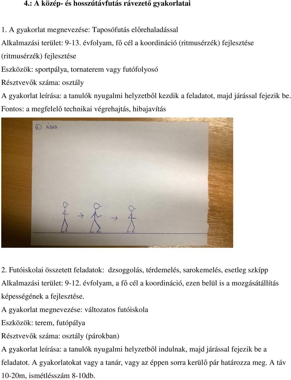 helyzetből kezdik a feladatot, majd járással fejezik be. Fontos: a megfelelő technikai végrehajtás, hibajavítás 2.