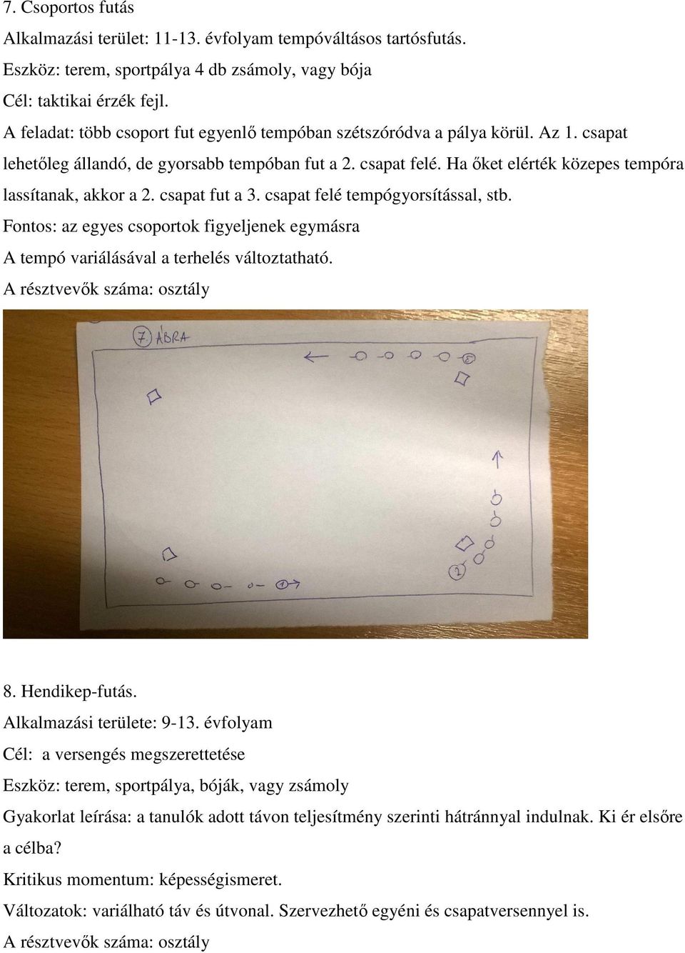 Ha őket elérték közepes tempóra lassítanak, akkor a 2. csapat fut a 3. csapat felé tempógyorsítással, stb.