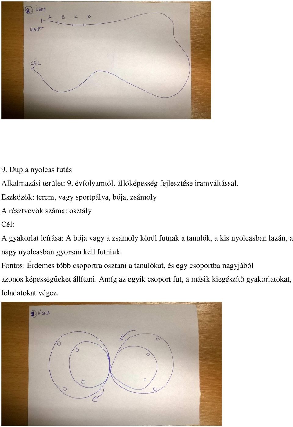 tanulók, a kis nyolcasban lazán, a nagy nyolcasban gyorsan kell futniuk.