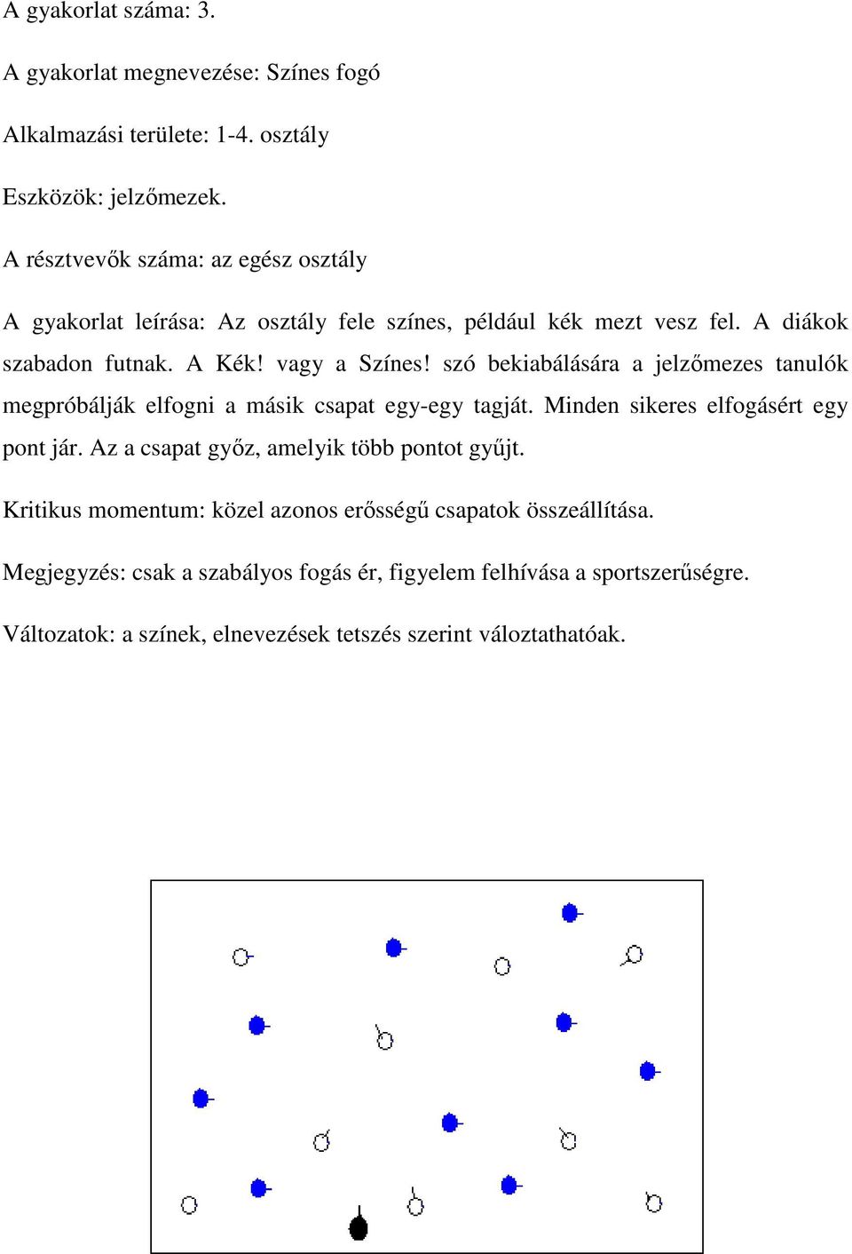 szó bekiabálására a jelzőmezes tanulók megpróbálják elfogni a másik csapat egy-egy tagját. Minden sikeres elfogásért egy pont jár.