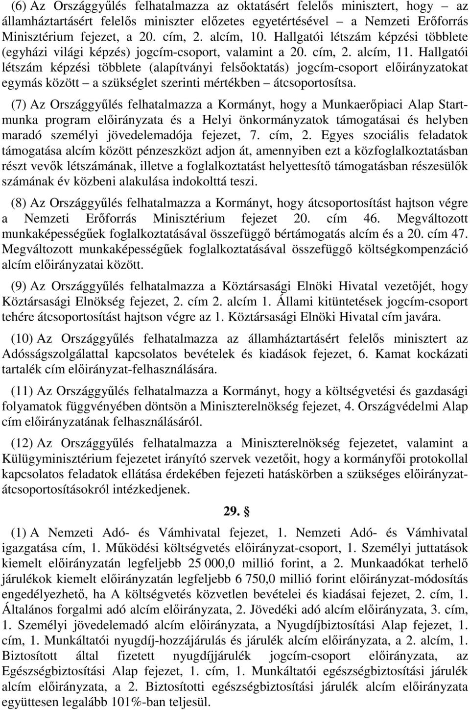 Hallgatói létszám képzési többlete (alapítványi felsőoktatás) jogcím-csoport előirányzatokat egymás között a szükséglet szerinti mértékben átcsoportosítsa.