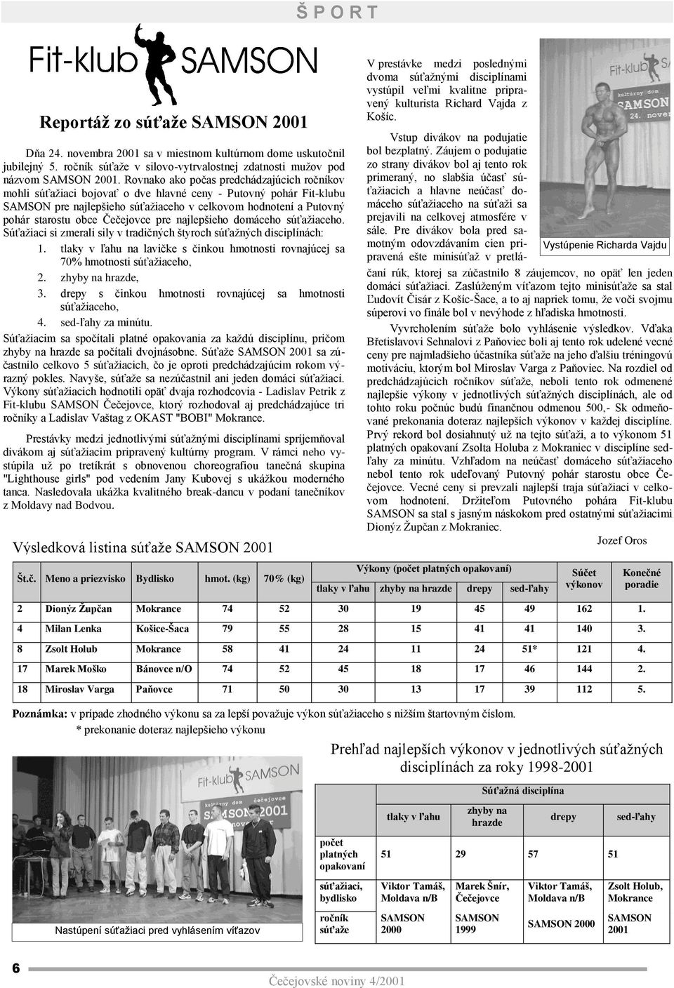Čečejovce pre najlepšieho domáceho súťažiaceho. Súťažiaci si zmerali sily v tradičných štyroch súťažných disciplínách: 1.