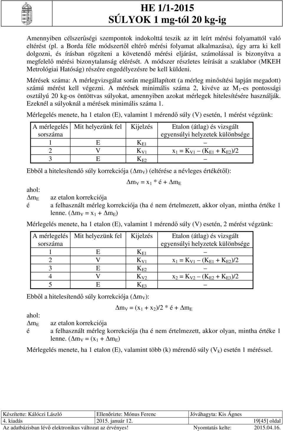 elérését. A módszer részletes leírását a szaklabor (MKEH Metrológiai Hatóság) részére engedélyezésre be kell küldeni.