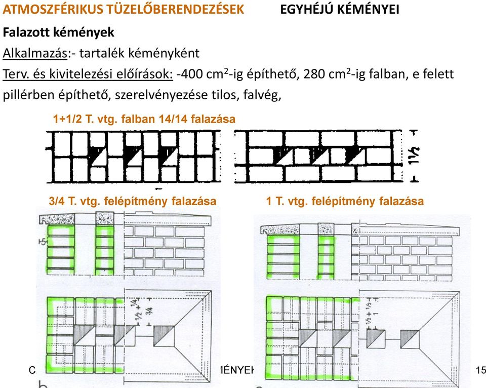 és kivitelezési előírások: -400 cm 2 -ig építhető, 280 cm 2 -ig falban, e felett pillérben
